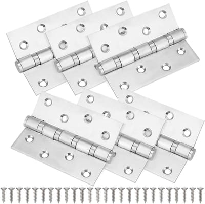 Set van 6 RVS Deurscharnieren 4 Inch, Geschikt voor Binnen- en Buitendeuren, Inclusief Schroeven voor Keuken en Kastdeuren
