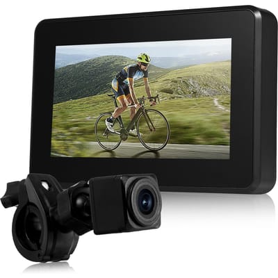 Stuur Fietsspiegel, 1080P Oplaadbare Opname Fiets Achteruitkijkcamera met 4,3       Monitor zwart