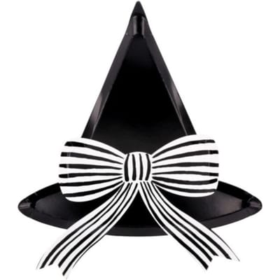 Meri meri halloween borden heksenhoed- zwart/wit gestreepte strik