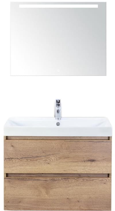 Maxx XL Badmeubelset 80 cm - Natuur Eiken - Wastafel Just 1 Kraangat met LED Spiegel