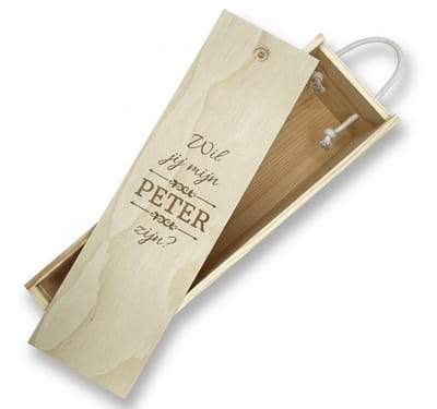 Gegraveerde wijnkist voor 1 fles – Gepersonaliseerde wijnkist met tekst – Cadeau voor peter, meter & speciale momenten