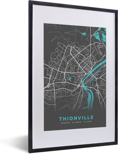 Fotolijst incl. Poster - Plattegrond - Kaart - Stadskaart - Frankrijk - Thionville - 40x60 cm - Posterlijst