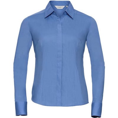 Russell Collection Dames/Dames Poplin Easy-Care Getailleerd overhemd met lange mouwen (Bedrijfsblauw)