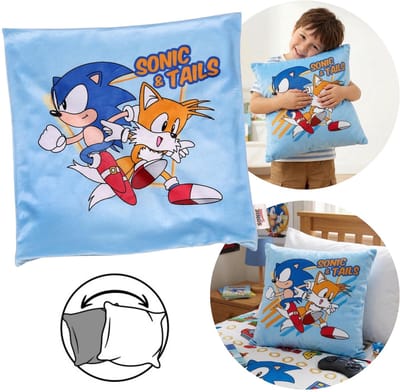 SONIC Blauw kussensloop voor kinderen, decoratief, met ritssluiting 40x40cm OEKO-TEX