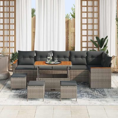 vidaXL Tuin Sofa Set 10 st 6-Aantal zitplaatsen Grijs Poly riet