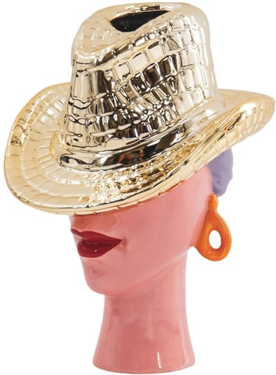 Housevitamin Flower Vase – Cowboy Hat Vase – Goud & Lila – 19x16x23,5 cm – Keramieken Vaas – Lady With The Hat – Decoratieve Design Vaas