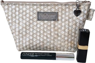 Toetie & Zo - Make-up tasje - Clutch - Leer - Creme - Print - Medicijnhoesje - Maat S - 21x13x8