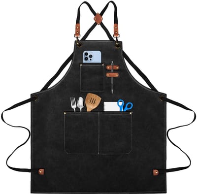 Dailygoods- Barbecueschort Waterdicht - Canvas Schort - Kookschort voor Mannen - 3 Zakken - Kruis Rug Ontwerp - Slijtvast Materiaal