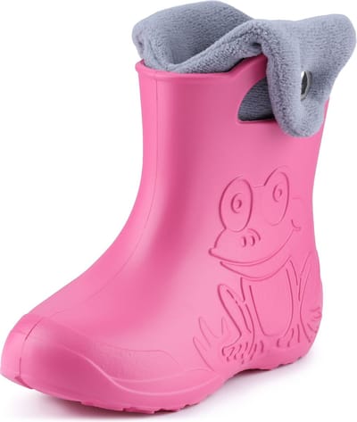 Ladeheid LA-CA-FrogButton Kinder Regenlaarzen - Rubber - met Binnenschoen – EVA - Wasbare Binnenschoen – Roze/Grijs -32/33