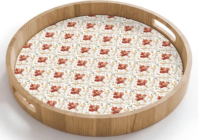 Dienblad rond 40x40 cm - Schootdienblad hout - Chic - Bloemen - Patroon - Borrelplank rechthoek - Plateau houten dienbladen