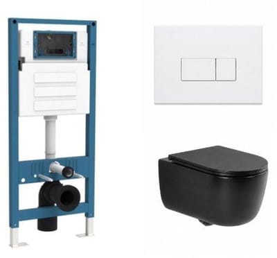 QeramiQ Dely Swirl Toiletset - inbouwreservoir Qeramiq Flush - slim zitting - kunststof glans witte bedieningsplaat - rechthoekige knoppen - mat zwart