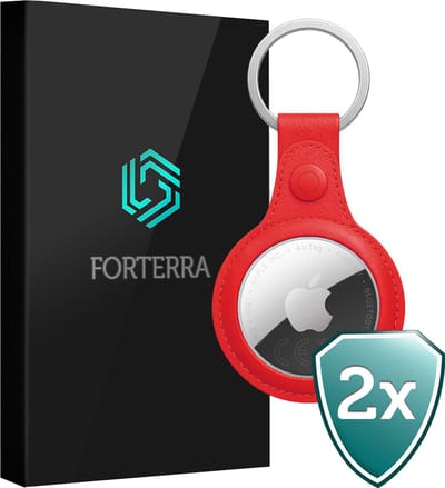 Forterra Sleutelhanger - Geschikt voor Apple AirTag 2 - Houder - PU-leer Hoesje - Rood - 2 PACK