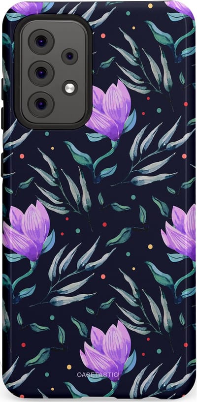 Casetastic hoesje geschikt voor Samsung Galaxy A52 (2021) 5G / Samsung Galaxy A52 (2021) 4G - Dubbellaagse bescherming - Mystieke bloemenzee - Fashion Case - Donkerblauw Donkergrijs Grijs Lavendel