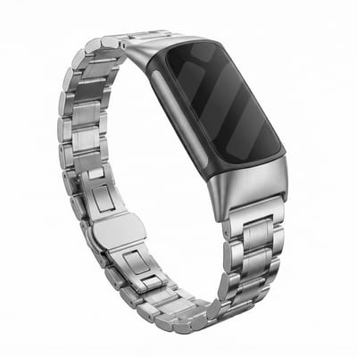 Stalen Smartwatch bandje - Geschikt voor Fitbit Charge 5 / Fitbit Charge 6 metalen schakel band - zilver - Strap-it Horlogeband / Polsband / Armband