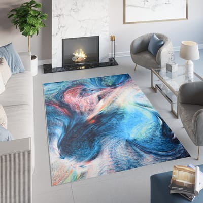 Tapiso Toscana Vloerkleed Antislip Blauw Abstract Tapijt Maat- 200x300
