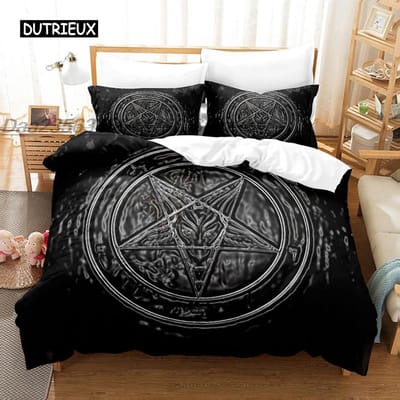 Satanisch Dekbedovertrek Satan Geit Omgekeerde Pentagram Schedel Dekbedovertrek Quiltovertrek Slaapkamerdecoratie voor Vrouwen Mannen Kinderen EU Double(200x200cm)