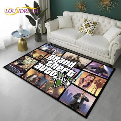 Grand Theft Auto Games 3D GTA Gamer Tapijt Vloerkleed voor Thuis Woonkamer Slaapkamer Bank Deurmat Decor, Kindergebied Vloerkleed Antislip Vloermat 80*120cm
