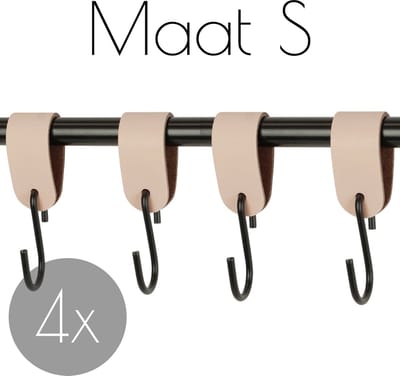 4x S-haak hangers - Handles and more® | NATUREL - maat S (Leren S-haken - S haken - handdoekkaakje - kapstokhaak - ophanghaken)
