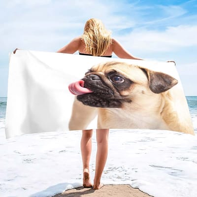 Serviette de plage en microfibre sans sable Fine Séchage rapide Super absorbante Surdimensionnée Grande Légère Serviettes pour Plage Piscine Chien Carlin 100X50 cm(39X20in)