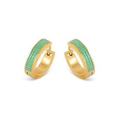 CO88 Collection 8CE-70499 Stalen Oorringen met Emaille - Groen - 16x4mm - Staal - Goudkleurig