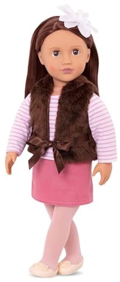 Klassieke pop - Speelgoedpop meisje - Rollenspel fantasie - Slaapogen stoffen lijfje - 46 cm - Meerkleurig