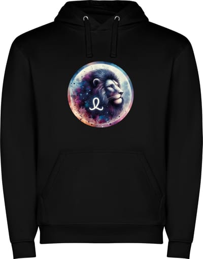Zwarte unisex hoodie met “ Kleurrijke Sterrenbeeld Leeuw – Astrologie – Horoscoop – Zodiac Signs “ Print Full Color Color merk Roly maat S