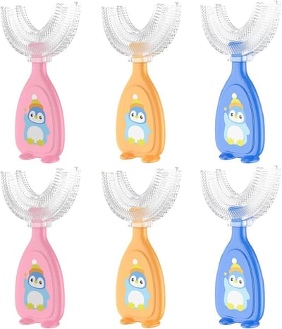 U-vormige tandenborstel voor kinderen, 360 graden silicone borstelharen, handmatige mondreiniging, geschikt voor jongens en meisjes van 2-6 jaar (set van 6)