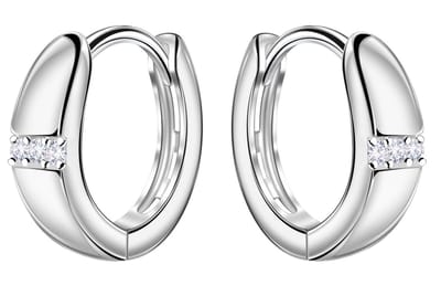 Joy|S - Zilveren oorringen - 12 mm / 3 mm - zirkonia - klap scharnier sluiting - sterling zilver 925 - oorbellen - t33