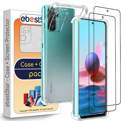 ebestStar - Hoes geschikt voor Xiaomi POCO M5s, Redmi Note 10 10S, Silicone Slim Cover Case, Versterkte Hoeken en Randen hoesje, Transparant + Gehard Glas x2