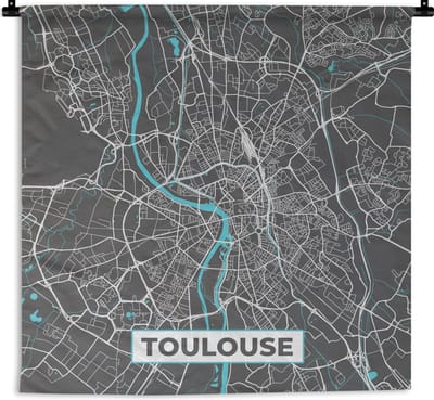 Wandkleed - Wanddoek - Toulouse - Frankrijk - Kaart - Stadskaart - Plattegrond - 180x180 cm - Wandtapijt