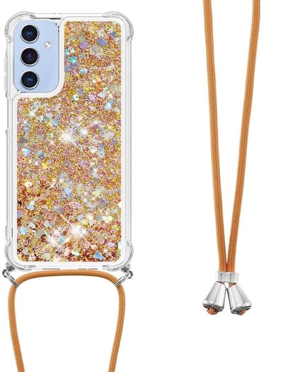 Coverup Hoesje - Geschikt voor Samsung Galaxy A26 Hoesje - Coverup Liquid Glitter Back Cover met Koord - Goud