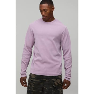 Geribbeld Slim Fit Acid Wash T-Shirt met Lange Mouwen | Pink | Size Small
