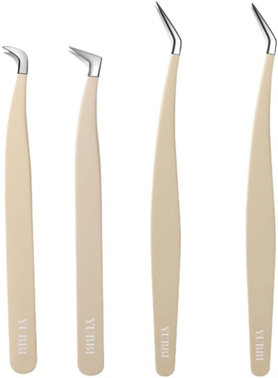 YUBBI Wimperextension Pincet Set - Isolatie pincet - Volume - Precisie Pincet - Epileer - 4 Stuks - Beige