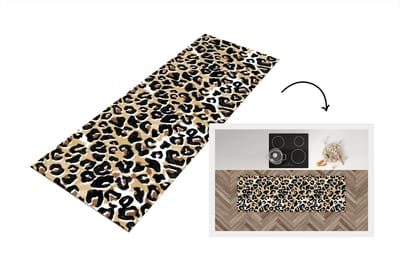 Keukenloper - Loper keuken - Panterprint - Bruin - Zwart - Waterverf - 150x50 cm - Keukenloper vinyl