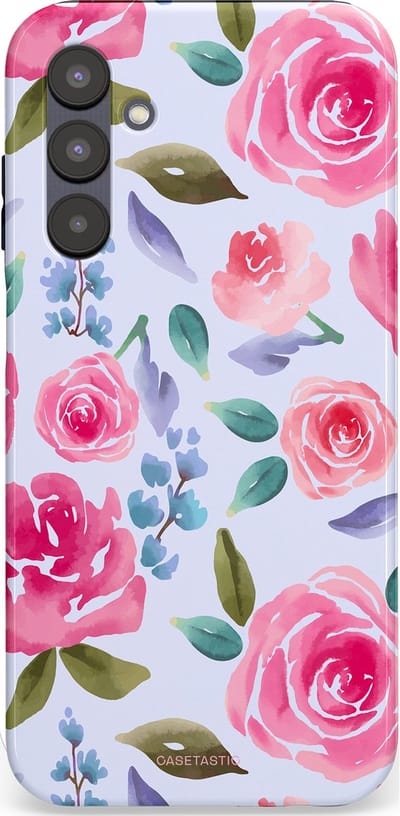Casetastic hoesje geschikt voor Samsung Galaxy A25 - Dubbellaagse bescherming - Aquarel Bloemendroom - Fashion Case - Lichtblauw Lichtroze