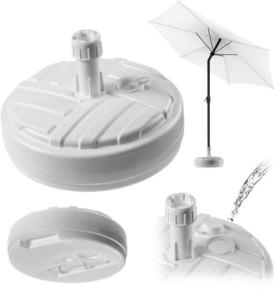 KADAX Parasolstandaard, ronde parasolstandaard, parasolhouder vulbaar met zand water of grind, standaard van kunststof voor tuin, terras, strand (versie 1, rond, wit)