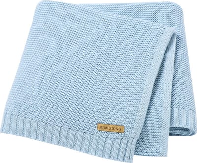 IL BAMBINI - Baby deken - Ledikant deken - Basic knit - Katoen - 115 x 80 cm - Baby Blue
