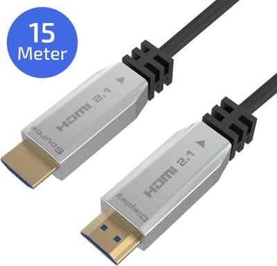 VanDijck HDMI Kabel 2.1 – 15 Meter – 8K60Hz – 4K120Hz – AOC – Glasvezel – Zilver