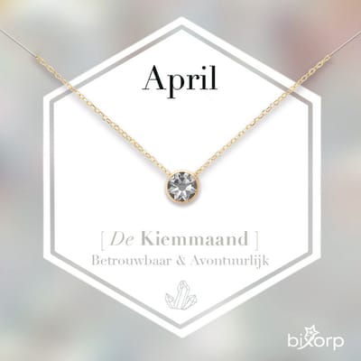 Bixorp Geboortesteen Ketting April - 18k Goud Verguld Roestvrij Staal met Zirkonia Hanger - Stainless Steel - Diamant