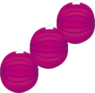 Party lampion van papier - 3x - ronde vorm - roze - dia 22 cm - versiering - niet brandvertragend