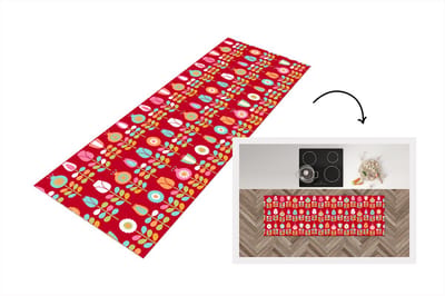 Keukenloper 150x50 cm - Keukenmat vinyl Patronen - Bloemen - Retro - Rood - Keukenmatten loper - Keuken vloerkleed tapijt