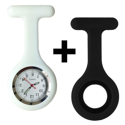 Fako - Verpleegstershorloge - Zusterhorloge - Verpleegster Horloge - Siliconen Duo - Zwart Wit