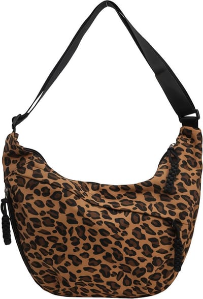 Leopard Patroon Handtas, Halve Maan Schoudertas met Verstelbare Strap, Ruime Crossbody Tas met Zijvakken en Draagcomfort