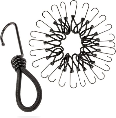 Set van 25 Zwarte Spanbanden met Haken - Universele Bungee Koorden voor Kamperen, Bagage en Zeilen