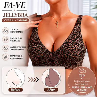 FA-VE Jelly Bra Panterprint – Jelly BH - Jellybra - Naadloze BH zonder Beugel – Comfortabele Push Up Bra – Dames Bralette met Uitneembare Pads - Panterprint - Maat S
