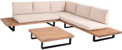 Tuinset MCW-H54, zitgroep, loungeset, Spun Poly, acaciahout, MVG, aluminium ~ lichtbruin, kussens beige