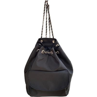 Eenvoudige Casual Zijden Doek Zwarte Ketting Emmer Tas Koreaanse Stijl Trekkoord Sluiting Port Da Capaciteit Forensen Rugzak voor Vrouwen black