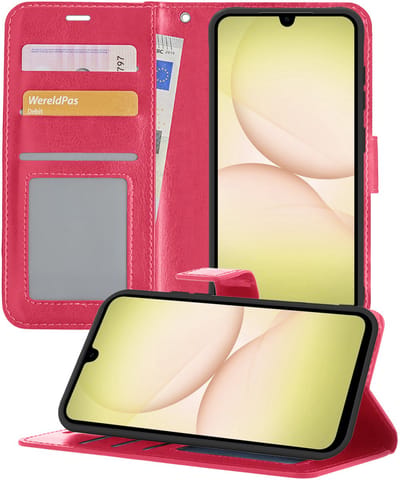 Hoesje - Met Pasjeshouder - Geschikt voor Samsung Galaxy A17 - Luxe Bookcase Portemonee - Flip Case - Kunstleer Book Case - Flipcase - Book Cover - Walletcase - Portemonneehoes - Telefoonhoesjes - Donkerroze