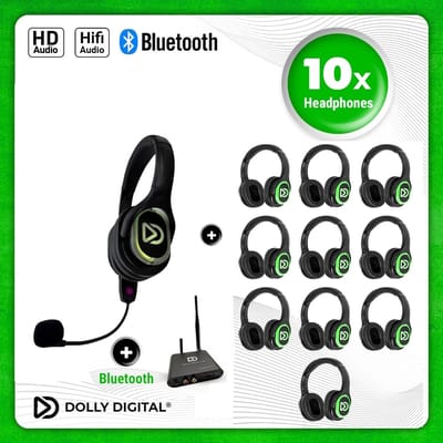 Dolly Digital® RD-Pro 10 Draadloze Koptelefoons voor groepen + Headmounted Microfoon – 10 HiFi Koptelefoons + Microfoon + Bluetooth + HiFi