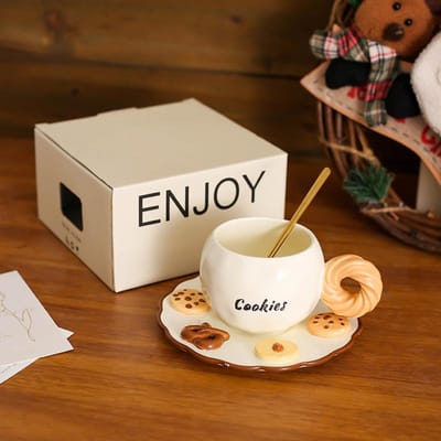 Nordic Cream Stijl Keramische Koffiekop Schotel High End Design Creatieve Koffiekop Geschenkdoos 350ml white